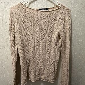Women’s Lauren Ralph Lauren Cable Knit Cotton Sweater Size M Cream